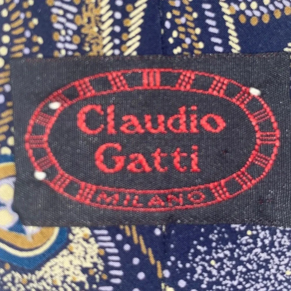 Claudio Gatti Milano Mens Silk‎ Tie Blue Gold Abstract Geometric Made in Italy
